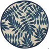 Homeroots 5 ft. Round Navy & Beige Leaves Indoor & Outdoor Area Rug 385232